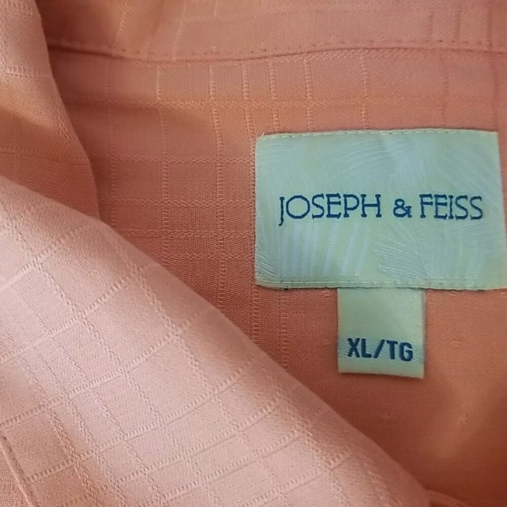 Joseph & Feiss Coral/Peach 100% Silk Short Sleeve Button Up Shirt Mens Size XL